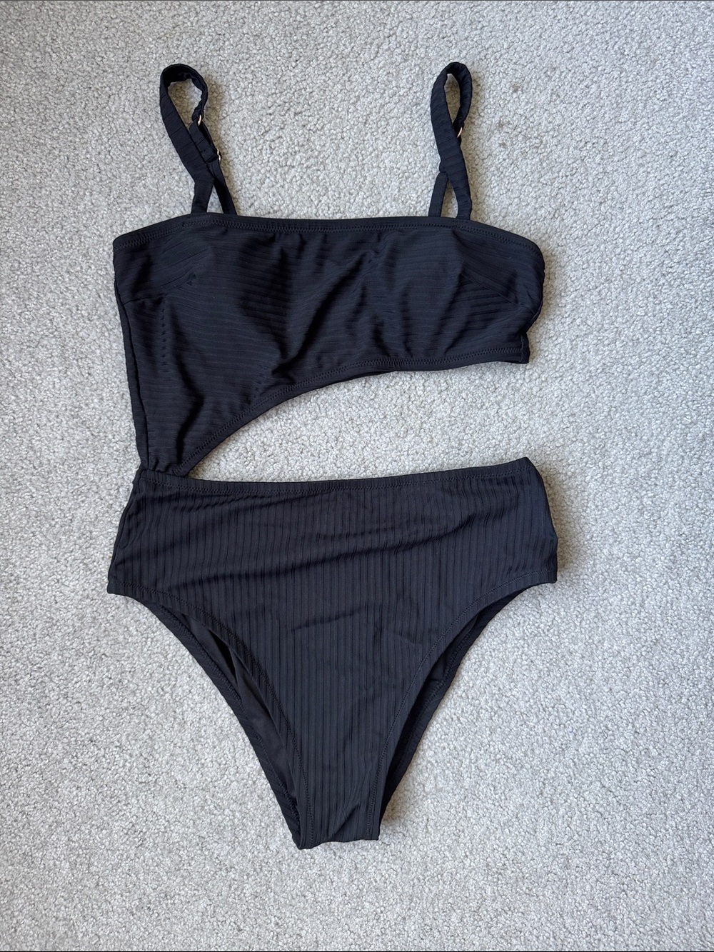 Black ribbed Cutout one piece swim suit
